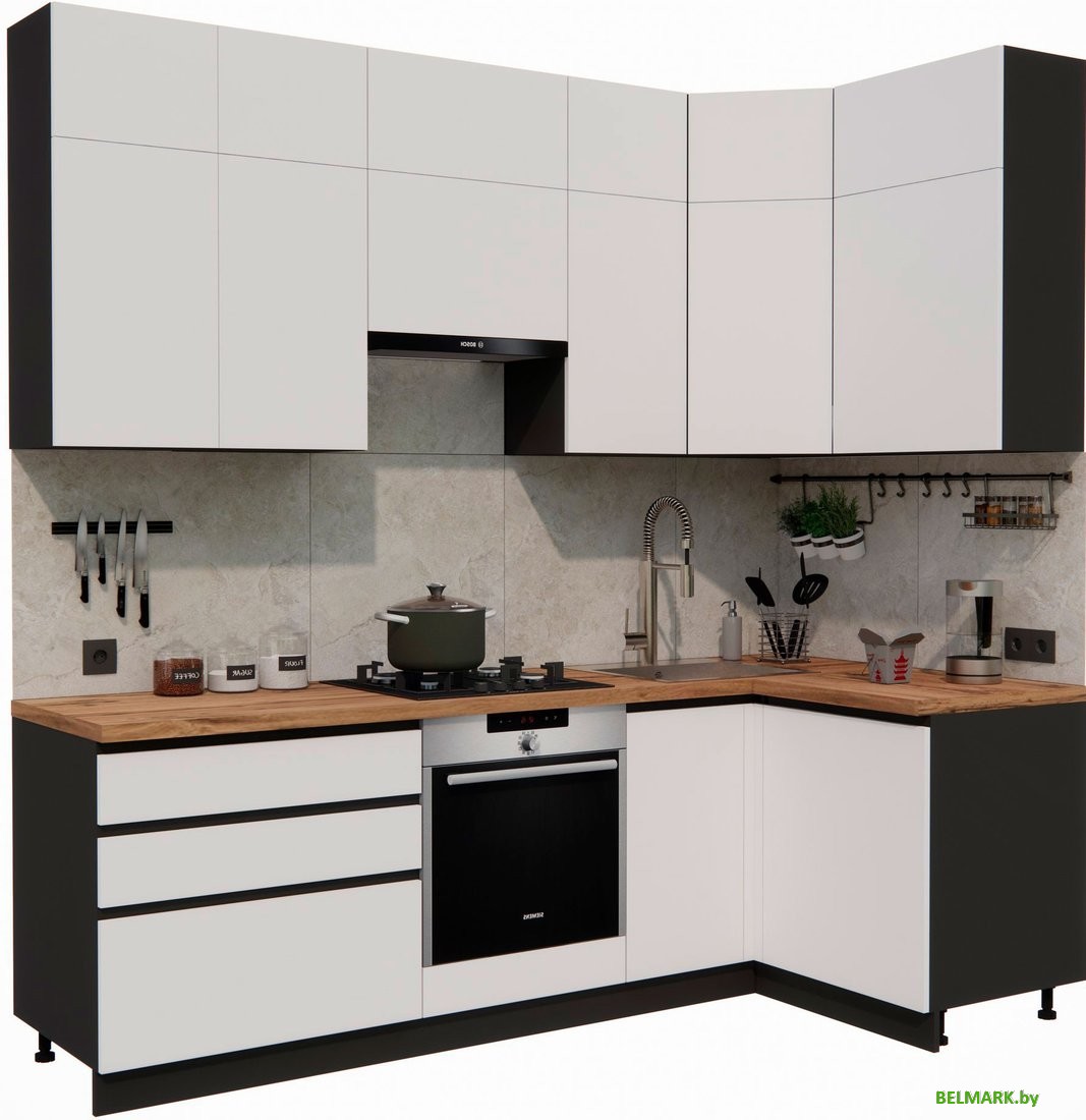 Готовая кухня ВерсоМебель Эко Премиум 1.2x2.4 правая (белый фасадный/ст. дуб вотан) - фото