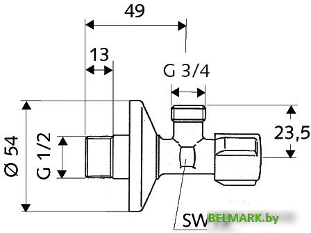 Запорная арматура Schell Вентиль горизонтальный для стир. машины 1/2"x3/4" 33 00 06 99 - фото2