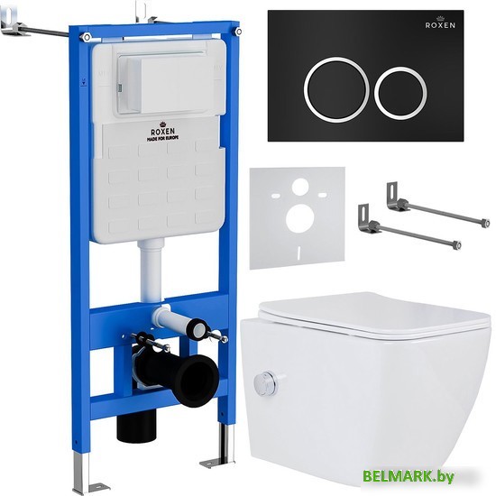 Унитаз подвесной Roxen Cube Bidet One Rimless 6 в 1 StounFix Dual Fresh 508149 (кнопка: черный матовый) - фото