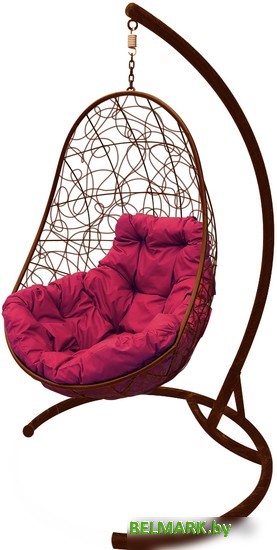 Подвесное кресло M-Group Овал 11140202 (коричневый ротанг/бордовая подушка) - фото