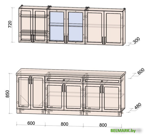 Готовая кухня Интерлиния Тренд 2.2А (мята/мята/дуб бунратти) - фото2