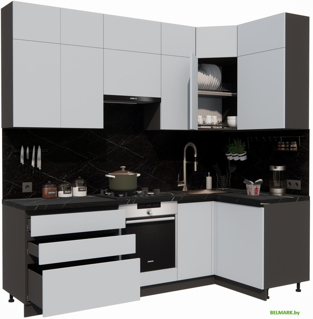 Готовая кухня ВерсоМебель Эко Премиум 1.2x2.4 правая (сумеречный голубой/ст. тунис) - фото2