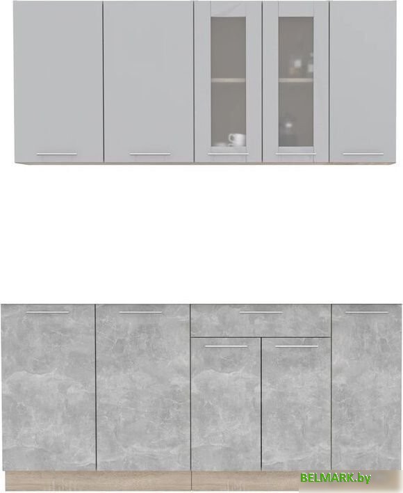 Готовая кухня Интерлиния Мила 17 без столешницы (серебристый/бетон) - фото
