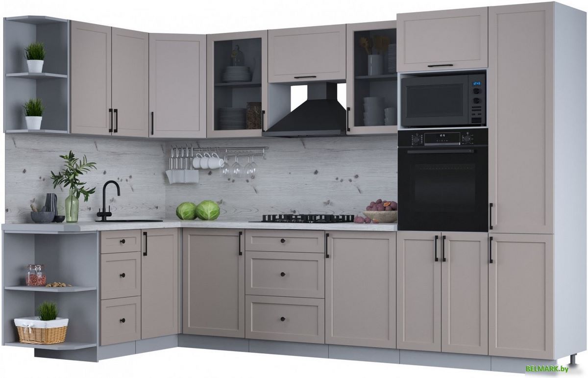 Готовая кухня Интерлиния Тренд 1.68x3.2 ВТ левая (луна/луна/бискайская сосна) - фото