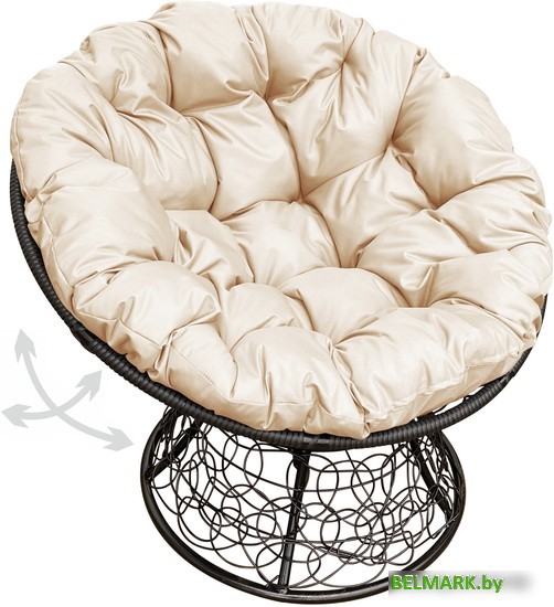 Кресло M-Group Папасан пружинка 12050401 (черный ротанг/бежевая подушка) - фото