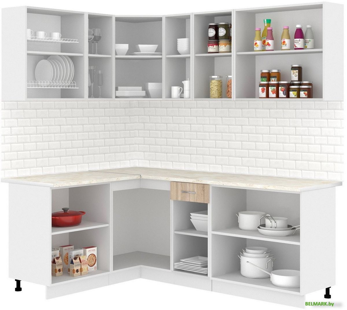 Готовая кухня Кортекс-мебель Корнелия Лира 1.5x2.1 (дуб сонома/королевский опал) - фото2