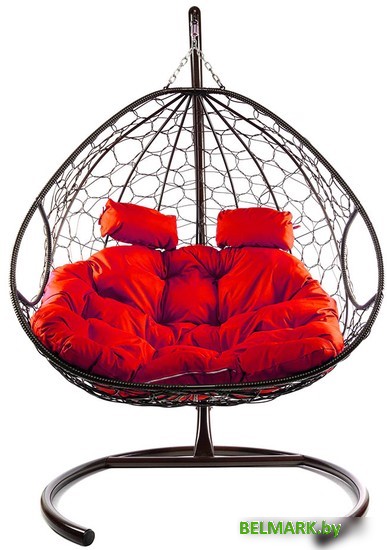 Подвесное кресло M-Group Для двоих 11450206 (коричневый ротанг/красная подушка) - фото2