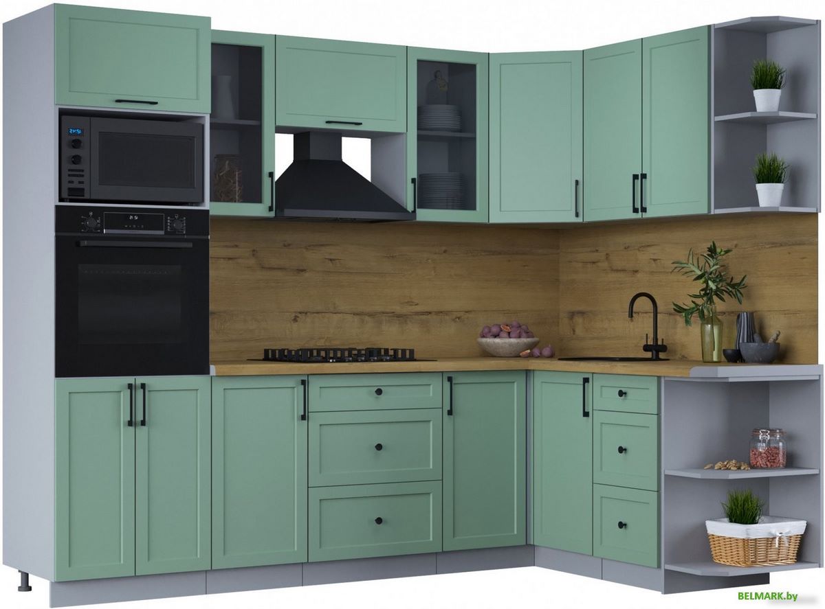 Готовая кухня Интерлиния Тренд 1.68x2.6 ВТ правая (мята/мята/дуб бунратти) - фото