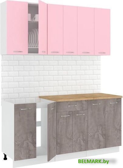 Готовая кухня Кортекс-мебель Корнелия Лира-лайт 1.7м (розовый/оникс/дуб бунратти) - фото