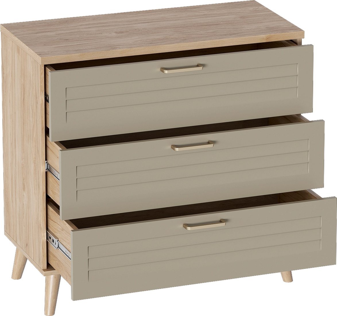 Комод Мебельград Гавана 3ящ 91.2x40.4x89.4 (дуб светлый натуральный/светло серый софт) - фото2