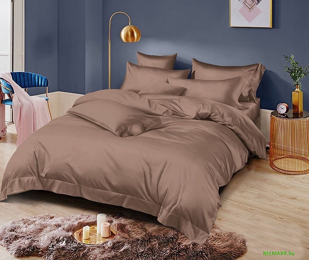 Постельное белье Реноме Евро Оливковая коллекция на резинке 180x200 Мол. шоколад 18-1324 (поплин) - фото