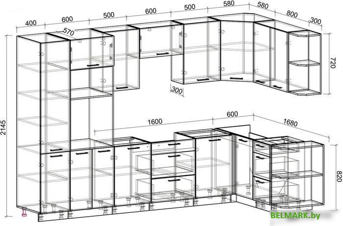 Готовая кухня Интерлиния Мила Лайт 1.68x3.2 правая без столешницы (вудлайн кремовый/бетон) - фото2