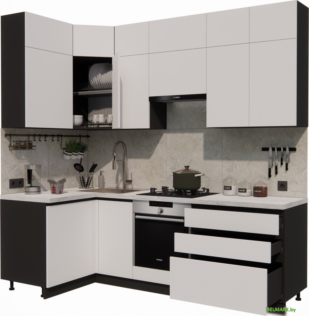 Готовая кухня ВерсоМебель Эко Премиум 1.2x2.4 левая (белый фасадный/ст. мрамор лацио) - фото2