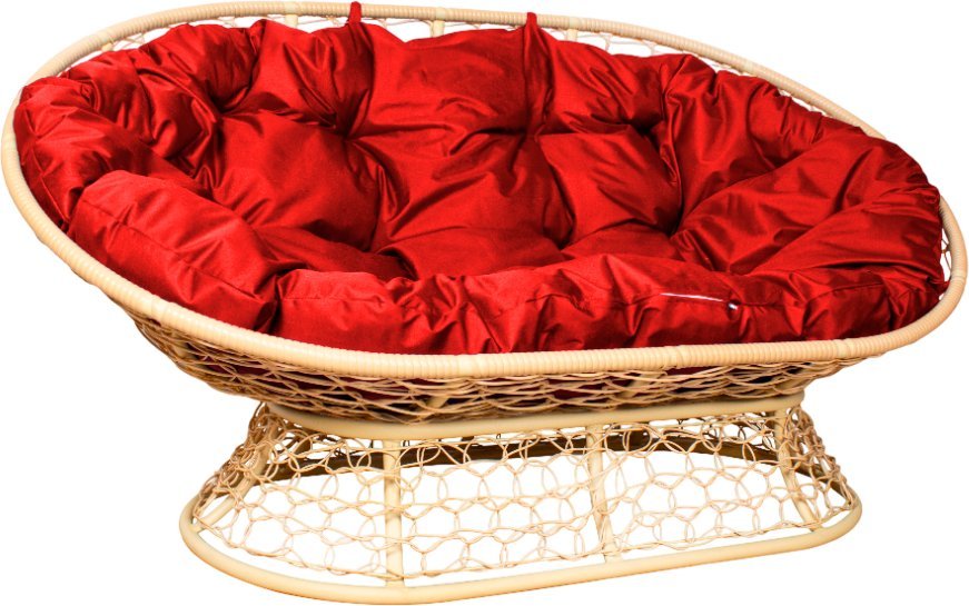 Садовый диван M-Group Мамасан 12850506 (бежевый ротанг/красная подушка) - фото