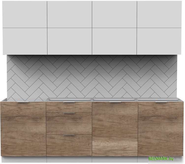 Готовая кухня Интермебель Микс Топ-38 2.4м без столешницы (белый премиум/дуб каньон) - фото