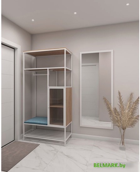 Стеллаж Hype Mebel Босс 100x200 (белый/древесина белая/велюр серый) - фото2