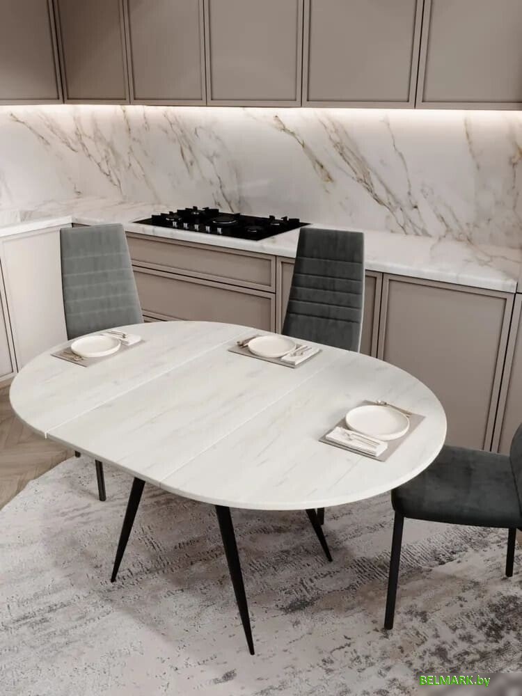 Кухонный стол ВВР Элип (дуб крафт белый/черный конус, ЛДСП) - фото2