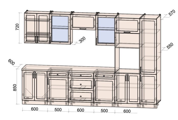 Готовая кухня Интерлиния Тренд 3.2В (мята/мята/дуб бунратти) - фото2
