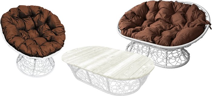 Набор садовой мебели M-Group Мамасан, Папасан и стол 12140105 (белый ротанг/коричневая подушка) - фото