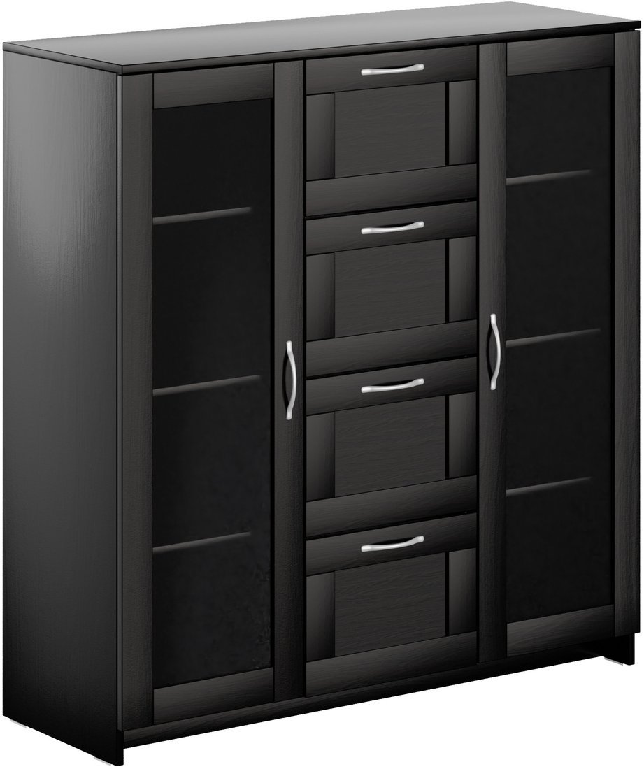 Тумба Mio Tesoro Сириус 2 двери со стеклом и 4 ящика 117x123 2.02.03.400.5 (дуб венге) - фото