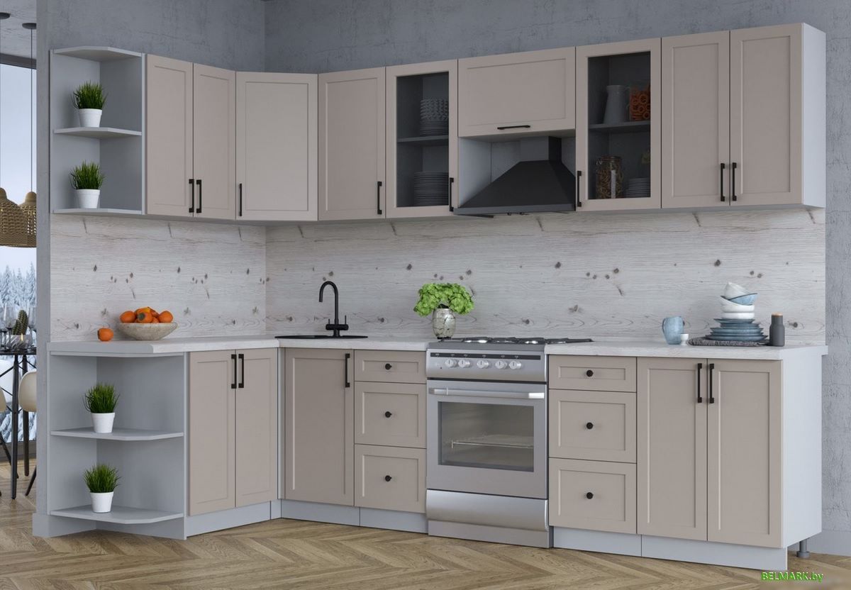 Готовая кухня Интерлиния Тренд 1.5x3.0 левая (луна/луна/бискайская сосна) - фото2