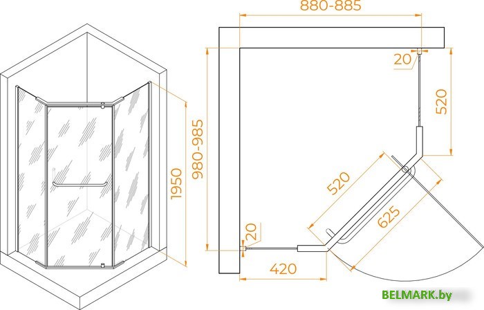 Душевой уголок RGW PA-091 35089190-11 90x100 (хром/прозрачное стекло) - фото2