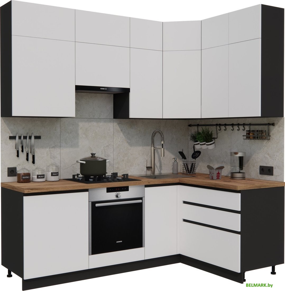 Готовая кухня ВерсоМебель Эко Премиум 1.4x2.2 правая (белый фасадный/ст. дуб вотан) - фото