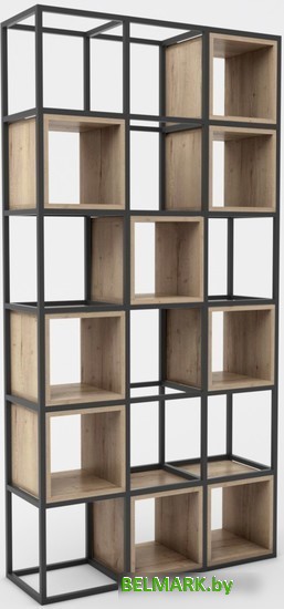 Стеллаж Hype Mebel Грос 105x210 (черный/дуб галифакс натуральный) - фото