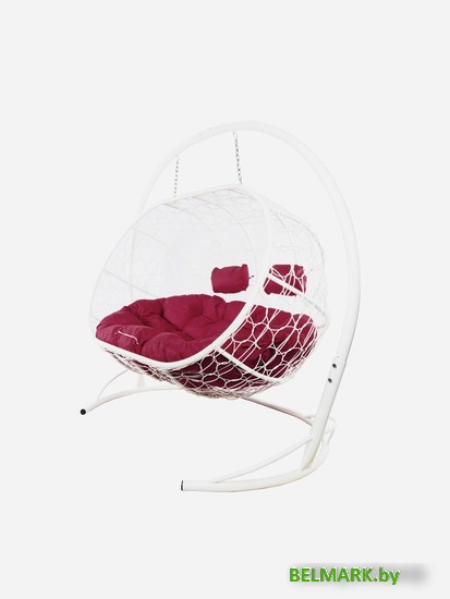Подвесной диван M-Group Лежебока 11180102 (с белым ротангом/бордовая подушка) - фото2
