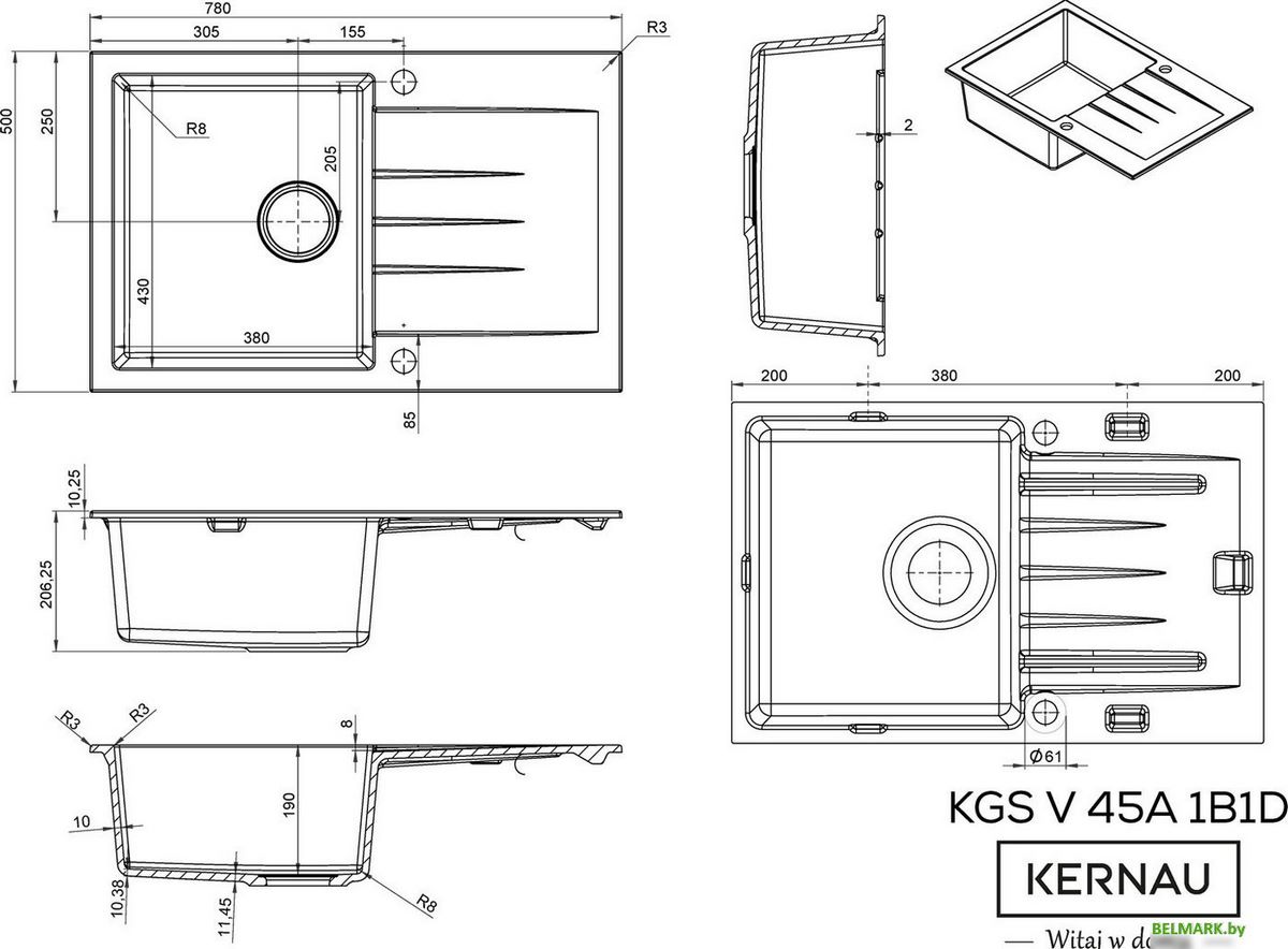Кухонная мойка Kernau KGS V 45A 1B1D Graphite - фото2