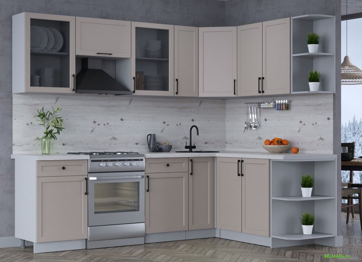 Готовая кухня Интерлиния Тренд 1.7x2.5 правая (луна/луна/бискайская сосна) - фото2