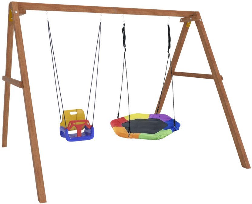 Стационарные качели Капризун Деревянные с гнездом Гексагон и качелями со спинкой Р911-48 - фото2