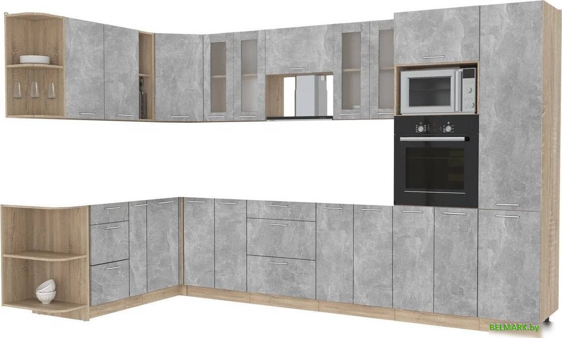 Готовая кухня Интерлиния Мила 1.88x3.4 левая без столешницы (бетон/бетон) - фото