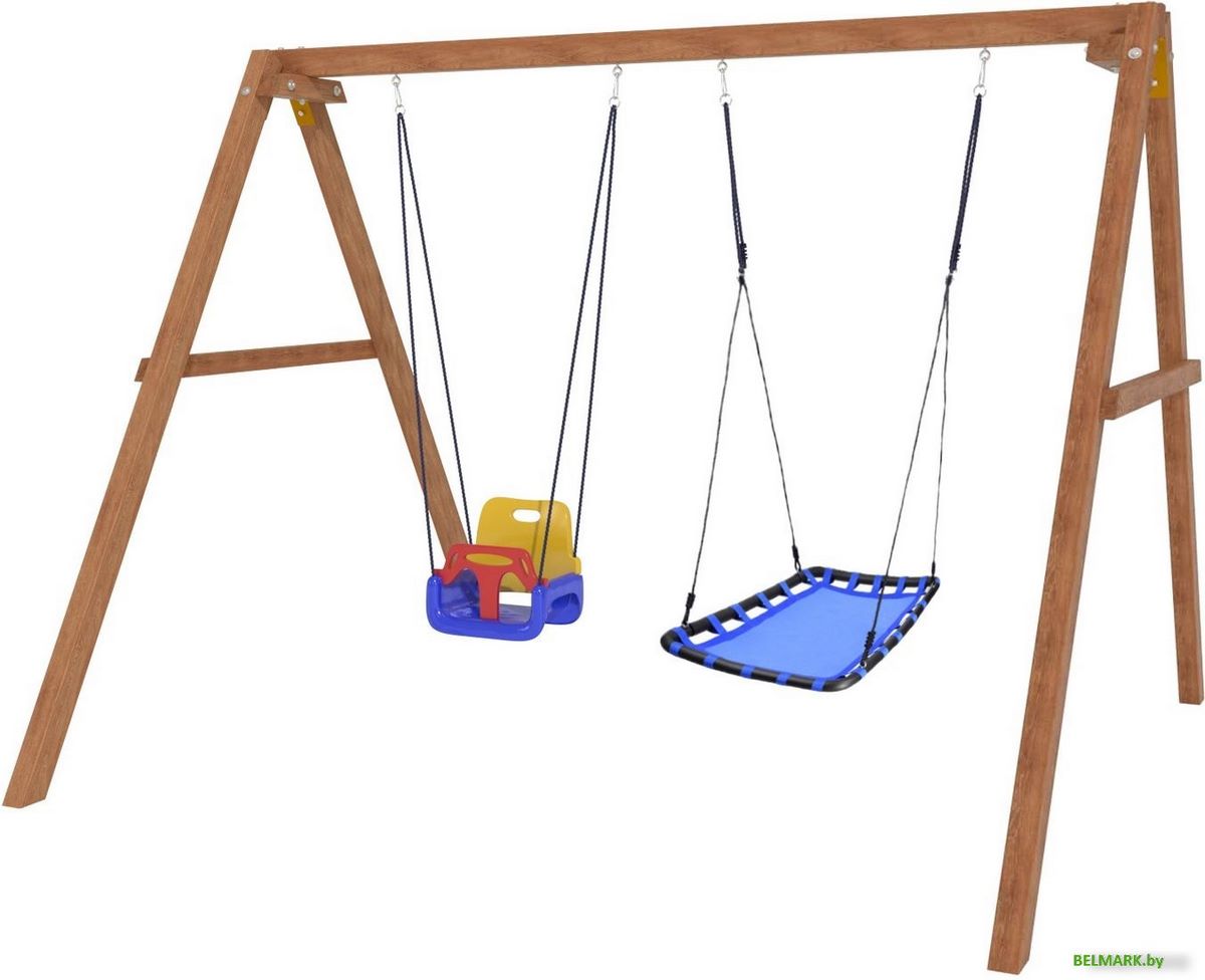 Стационарные качели Капризун Деревянные с гнездом Лодка и качелями со спинкой Р911-42 - фото