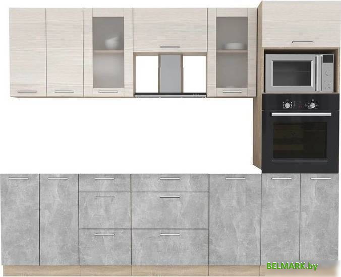 Готовая кухня Интерлиния Мила 2.6 ВТ без столешницы (вудлайн кремовый/бетон) - фото
