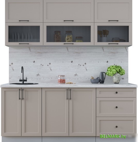 Готовая кухня Интерлиния Тренд 2.0Б (луна/луна/бискайская сосна) - фото