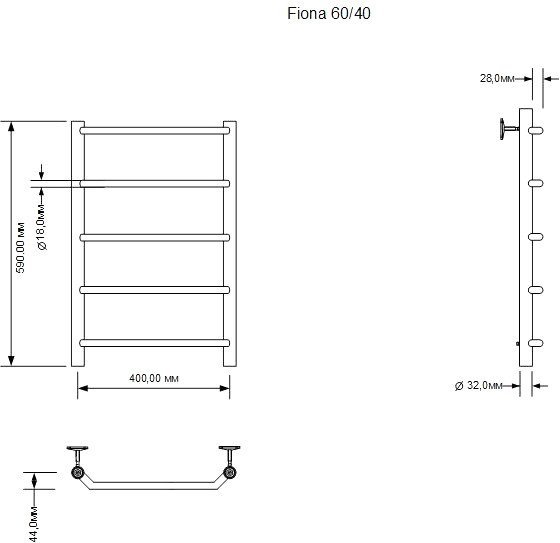 Полотенцесушитель Aquanet Fiona 60x40 281993 (правый) - фото2