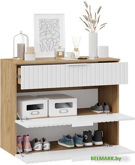 Тумба для обуви Трия Хилтон комбинированная Исп.2.3 (дуб крафт золотой/белый матовый) - фото2