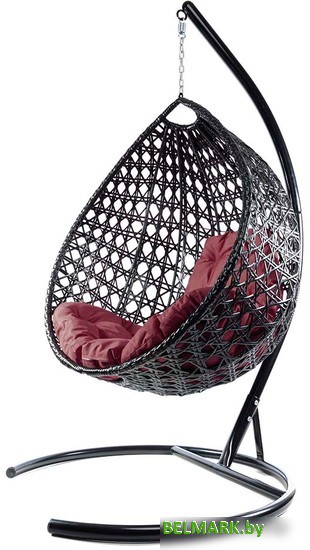 Подвесное кресло M-Group Капля Люкс 11030402 (черный ротанг/бордовая подушка) - фото2