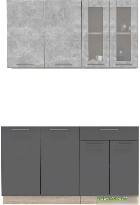 Готовая кухня Интерлиния Мила 14 без столешницы (бетон/антрацит) - фото