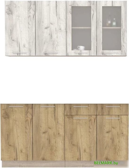 Готовая кухня Интерлиния Мила 16 без столешницы (дуб белый/дуб золотой) - фото