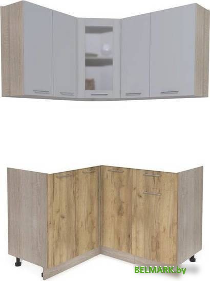 Готовая кухня Интерлиния Мила 12x13 без столешницы (серебристый/дуб золотой) - фото