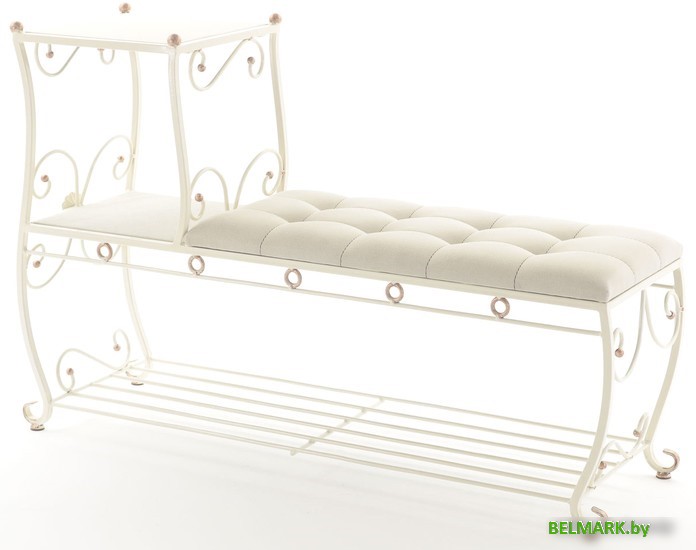 Банкетка AMC 8(1200)33 с этажеркой (слоновая кость/бежевый) - фото