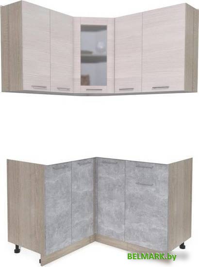 Готовая кухня Интерлиния Мила 12x13 без столешницы (вудлайн кремовый/бетон) - фото