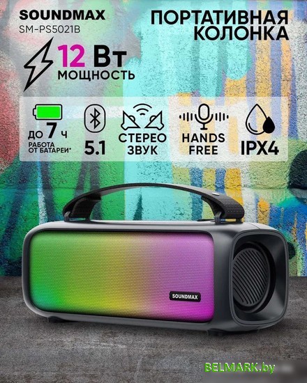 Беспроводная колонка Soundmax SM-PS5021B (черный) - фото