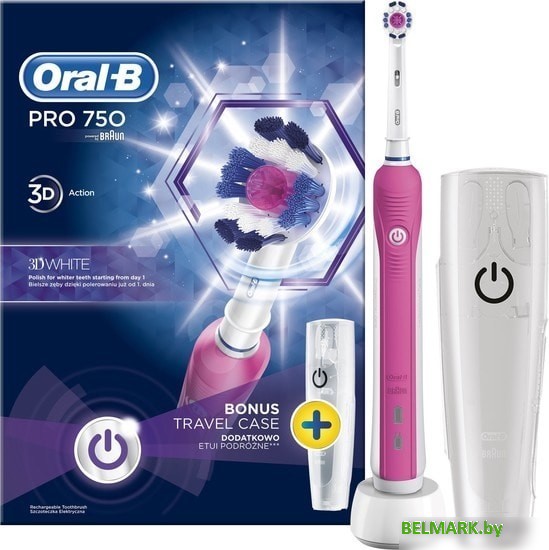 Электрическая зубная щетка Braun Oral-B Pro 750 3DWhite D16.513.UX (розовый) - фото
