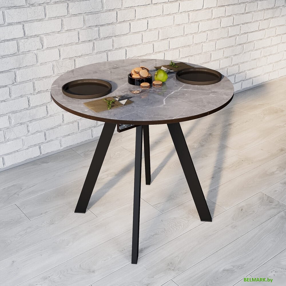 Кухонный стол ВВР Элип-1 (мрамор серый/черный профиль, стекло ф/п) - фото