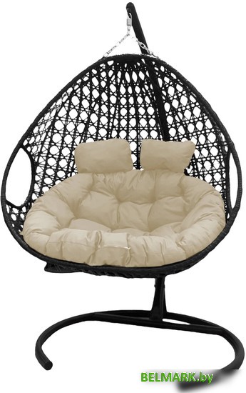 Подвесное кресло M-Group Для двоих Люкс 11510401 (черный ротанг/бежевая подушка) - фото