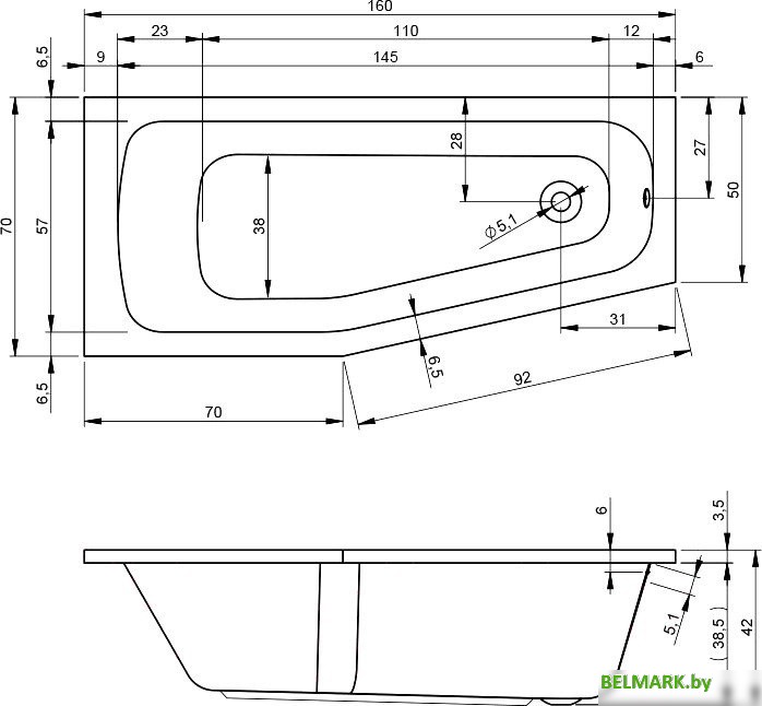 Ванна Riho Dola 160 R BB33005 (с ножками) - фото2