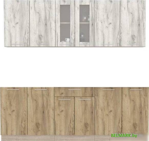 Готовая кухня Интерлиния Мила 22 без столешницы (дуб белый/дуб золотой) - фото